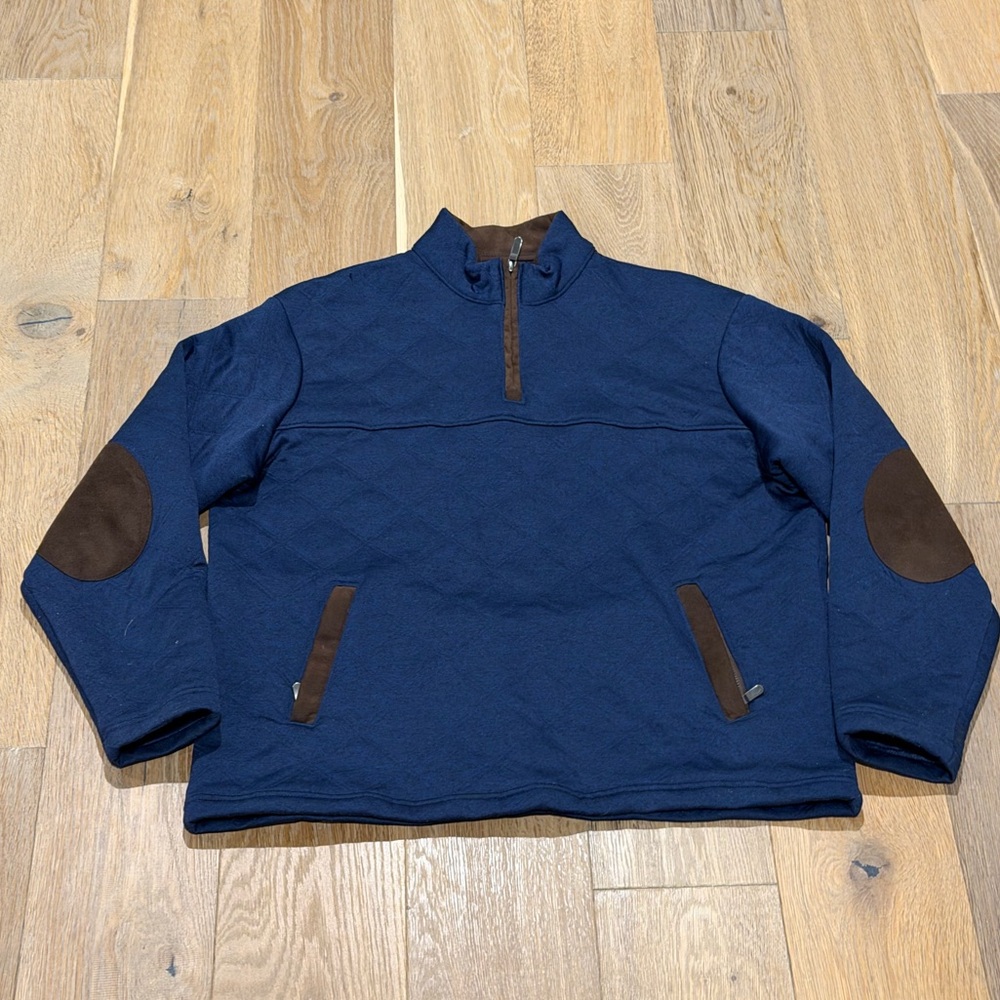 Men’s Cremieux Navy Blue Quilted Pullover with Brown Accents L